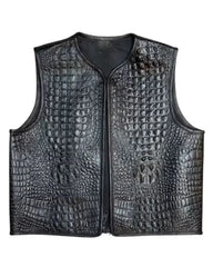 Men’s Black Embossed Biker Leather Vest
