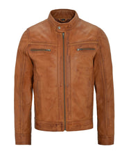 Tan Leather Motorcycle Jacket For Men