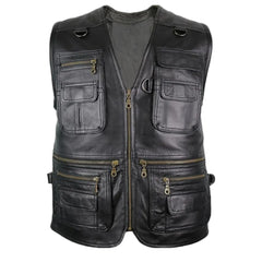 Men’s Black V-Neck Hunting Leather Vest