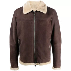 Mens Brown Suede Jacket With Sherpa Collar