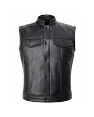 Men’s Black Motorcycle Biker leather Vest