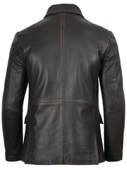 Mens Dark Brown Rub Off Leather Blazer