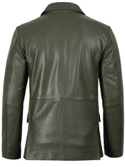 Men's Dark Green Real Leather Blazer
