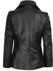 Women's Black Two Button Leather Blazer Jacket
