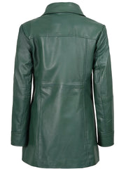 Kandis Women's Green Real Leather Car Coat