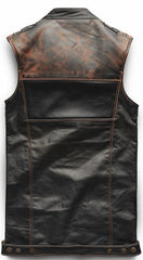 Men’s Brown Black Distressed Motorcycle Leather Vest