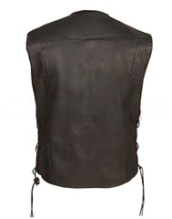 Mens Black Genuine Leather Vest with Red Lining