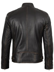 Dodge Men's Rub-Off Dark Brown Cafe Racer Leather Jacket