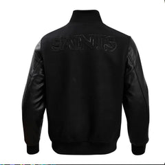 New Orleans Saints Triple Black Varsity Wool-Leather Jacket
