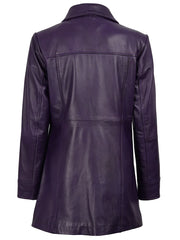 Kandis Women's Leather Purple 3/4 Length Car Coat