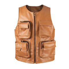 Men’s Camel Brown Leather Hunting Vest