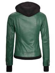 Tralee Women's Green Real Leather Jacket with Hood