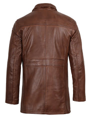 Bristol Men's Vintage Cognac Brown Leather Car Coat
