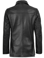 Women's Two Button Black Real Leather Blazer