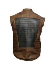 Men Brown & Black Leather Vest