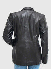 3 Button Black Leather Blazer
