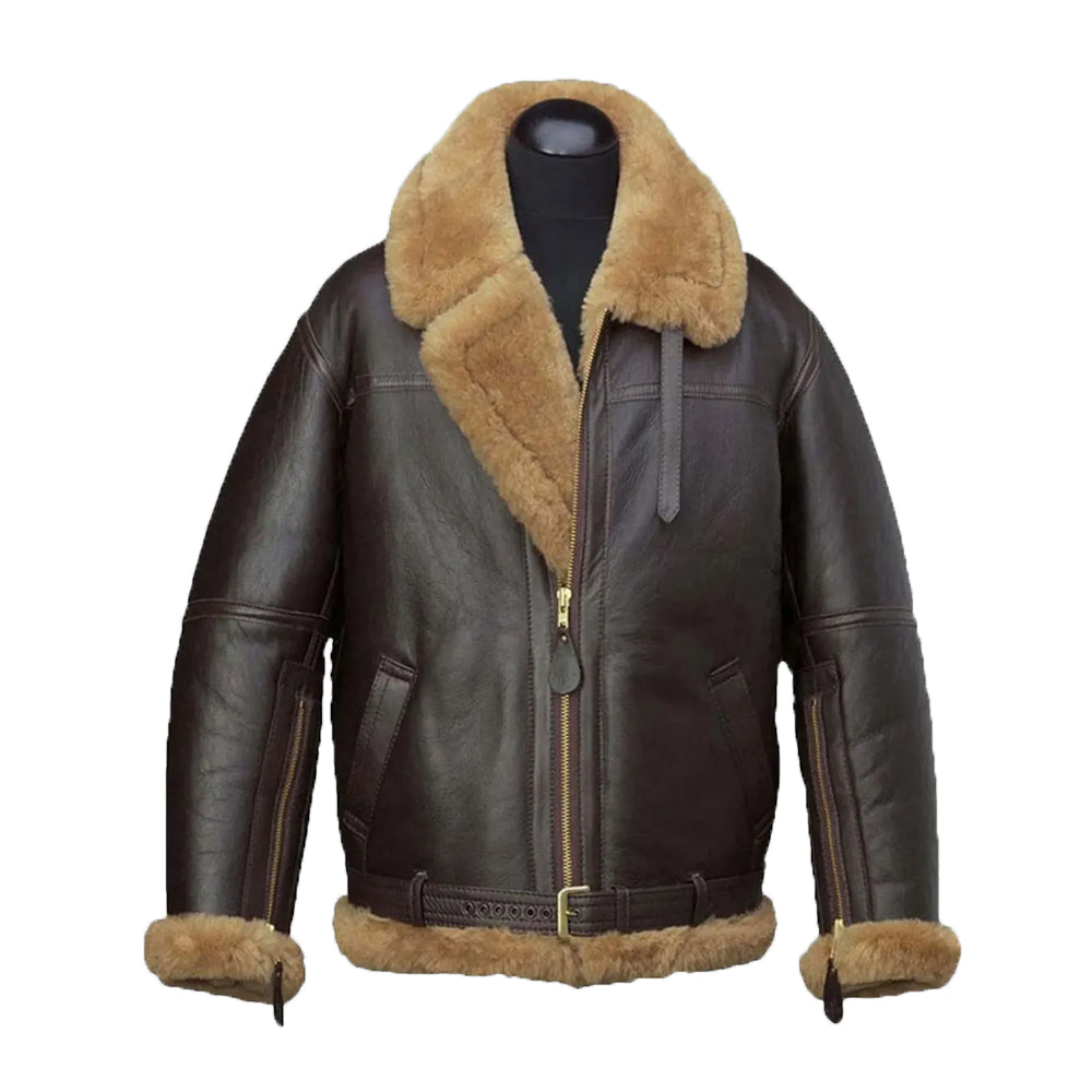Aqua B-3 Shearling Brown Leather Aviator Jacket