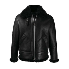 Ashley B-3 Shearling Black Leather Aviator Jacket