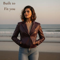 Women’s Burgundy Cropped Leather Jacket Handmade Cowhide Blazer