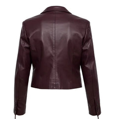 Women’s Burgundy Cropped Leather Jacket Handmade Cowhide Blazer