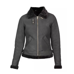 Black Shearling B-3 Leather Bomber Grey Jacket