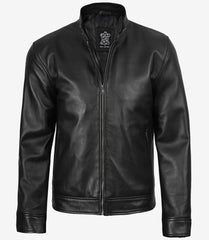 Men's Black Cafe Racer Style Real Leather Jacket