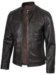 Men's Rub-Off Dark Brown Cafe Racer Style Leather Jacket