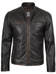 Men's Rub-Off Dark Brown Cafe Racer Style Leather Jacket