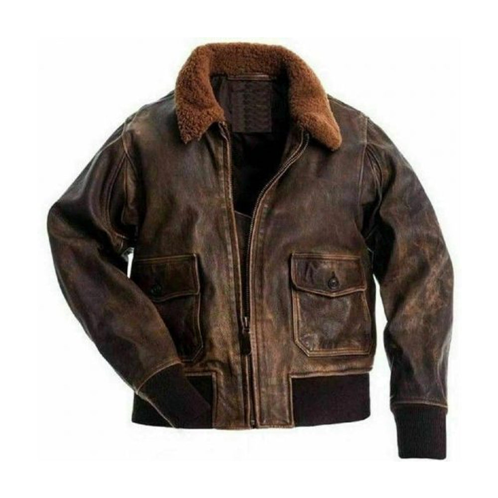 Men Distressed Bomber Leather Jacket