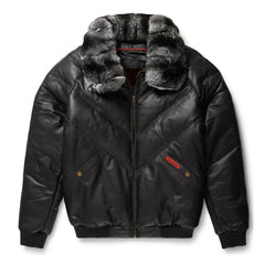 Men's Black Leather Puffer Jacket