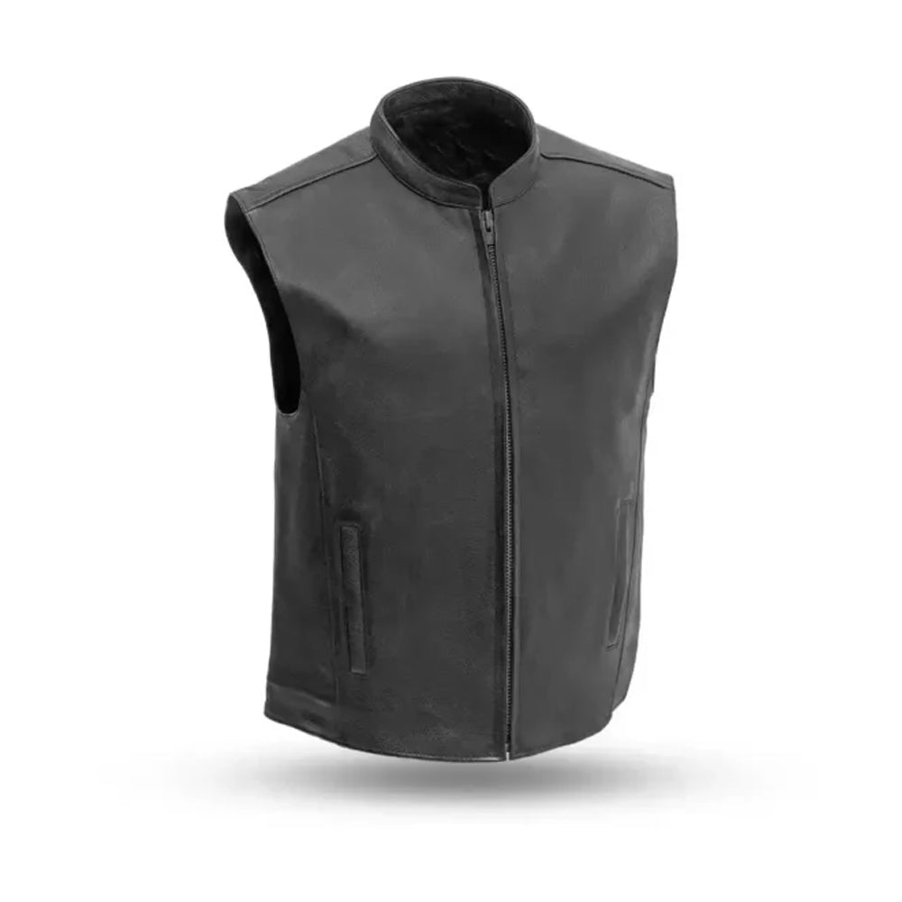 Men’s Black Pocket Zipper Leather Vest