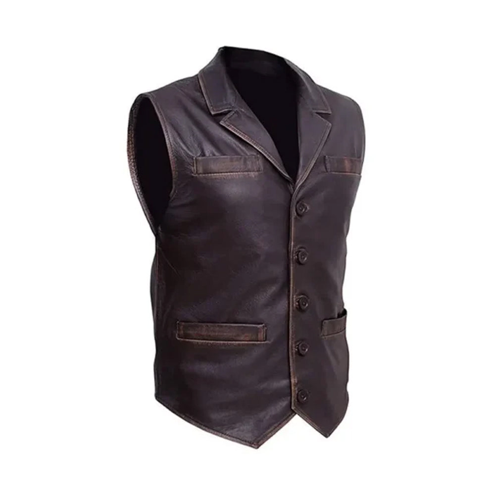 Men’s Brown Distressed Leather Vest