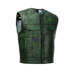 Men’s Classic Green Leather Motorcycle Vest