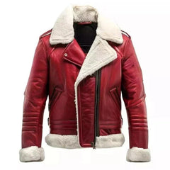 Men’s Red Leather Shearling Jacket - Christmas Style
