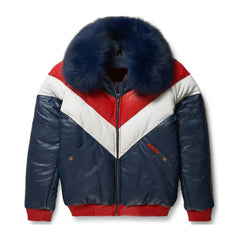 Men's Two-Tone Leather Puffer Jacket