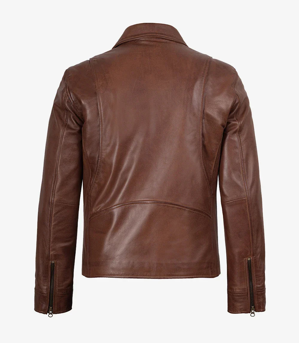 Men’s Cognac Brown Leather Jacket backside