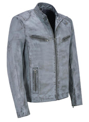 Men’s Distressed White Leather Jacket side view