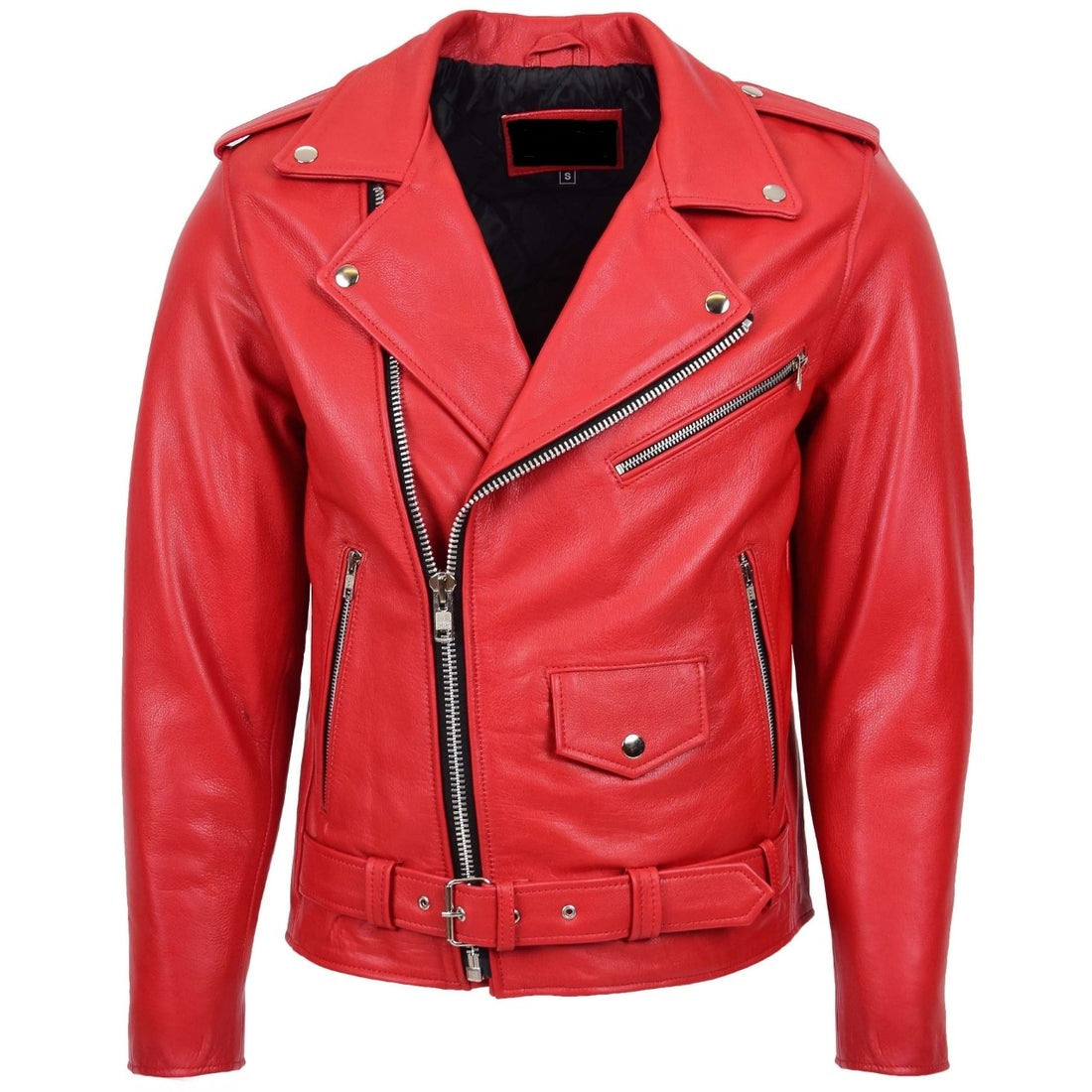 Men’s Red Genuine Leather Biker Jacket