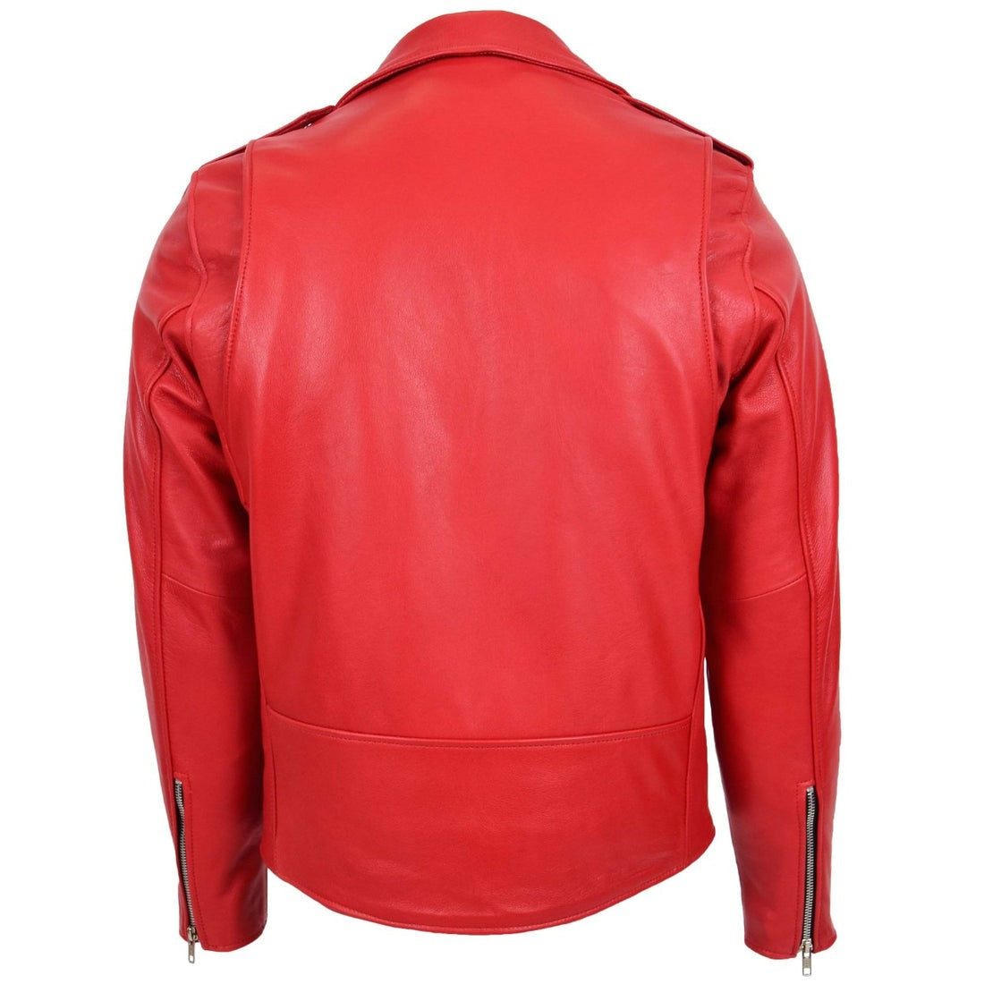 Men’s Red Genuine Leather Biker Jacket – backside