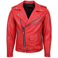 Men’s Red Genuine Leather Biker Jacket