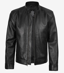 Men's Black Cafe Racer Style Real Leather Jacket