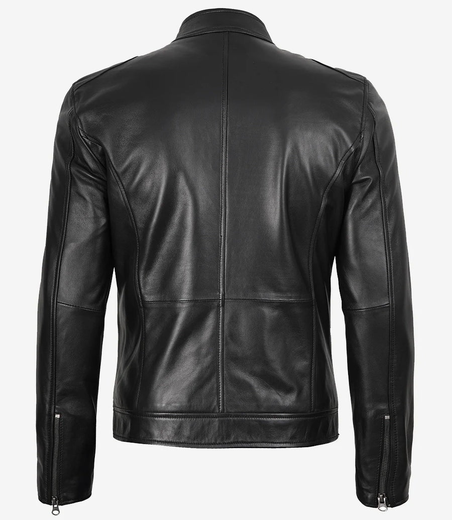 Men’s Black Lambskin Leather Jacket backside