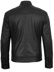Mens Black Cafe Racer Style Real Leather Jacket