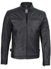 Mens Matte Black Biker Style Real Leather Jacket