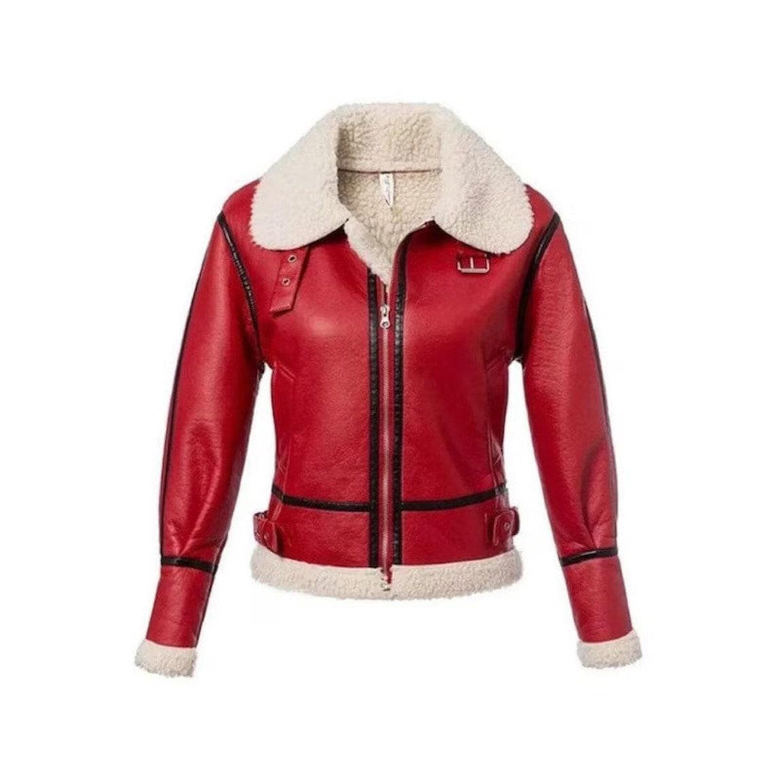Red Leather Christmas Jacket for Women - Front side