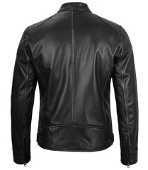Real Leather Men's Black Cafe Racer Jacket