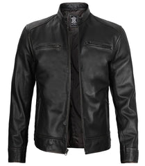 Real Leather Men's Black Cafe Racer Jacket