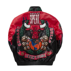 3 Peat Chicago Bulls Leather Jacket - Hand Made Customized Jacket