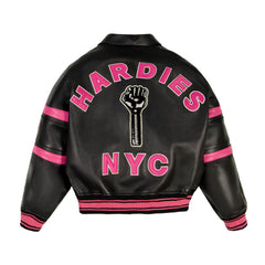 PREMIUM LEATHER JACKET BLACK-PINK