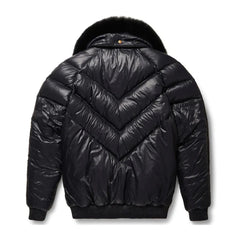 Men's Black Leather V-Bomber Jacket